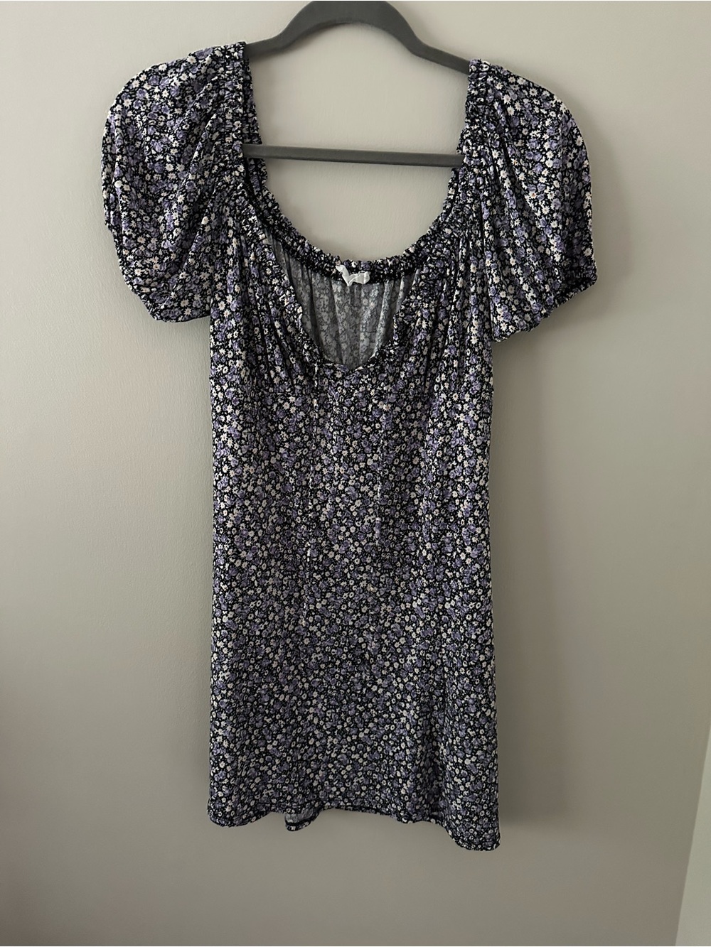 Lush Navy Floral Puff-Sleeve Mini Dress